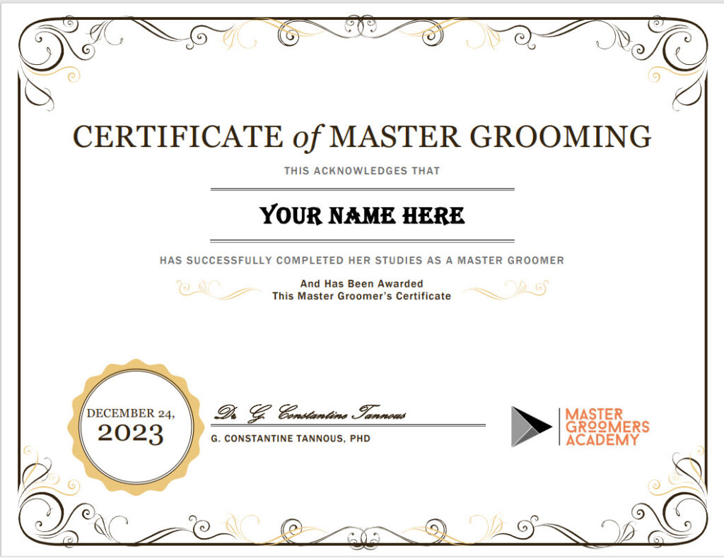 Pet Master Grooming Instructor Certificate at https://mastergroomersacademy.com