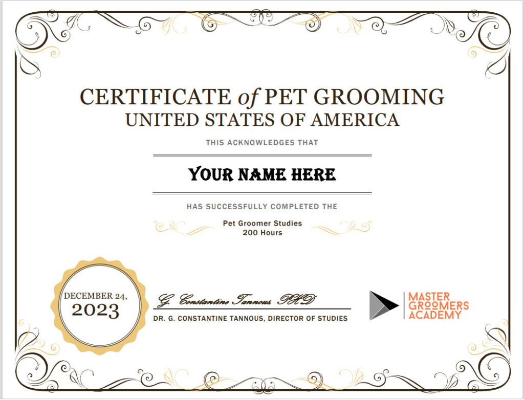 Pet Grooming Certificate at https://mastergroomersacademy.com