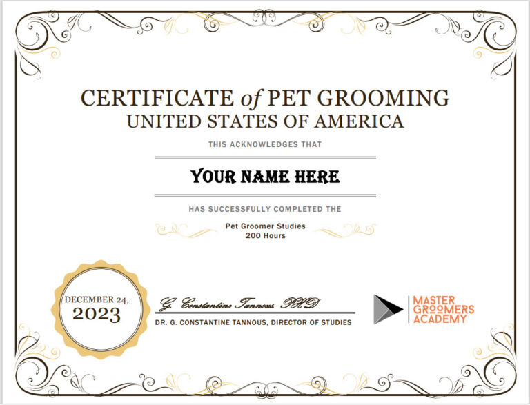 Pet Grooming Certificate at https://mastergroomersacademy.com