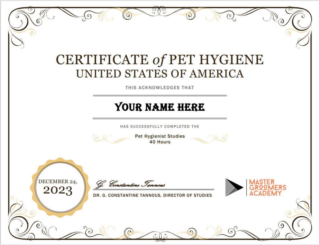 Pet Hygienist Certificate at https://mastergroomersacademy.com